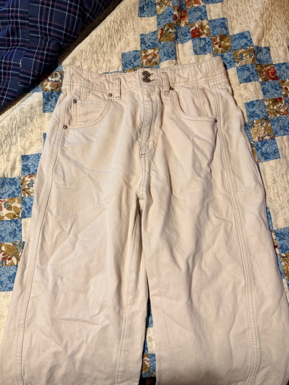 Free People Straight-Leg Jeans in Light Cream
